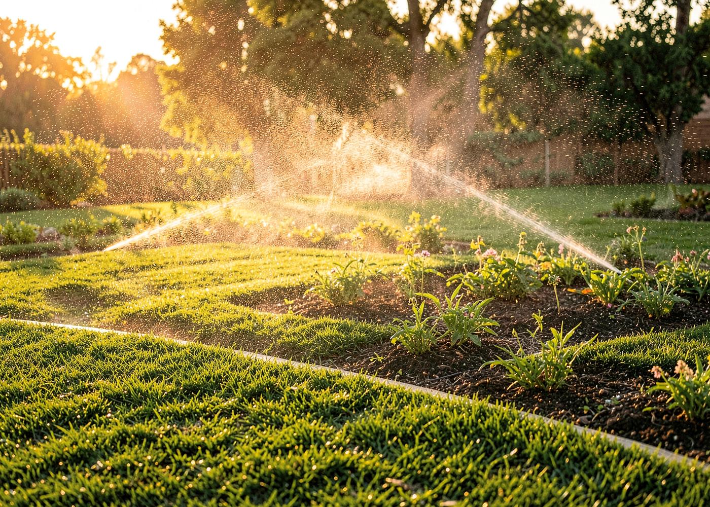 Irrigation system watering a lawn