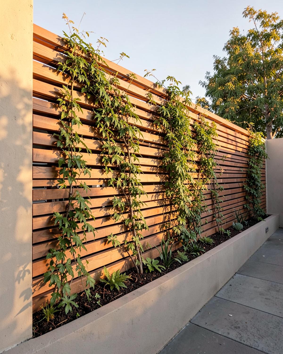 Modern horizontal slat wood fence